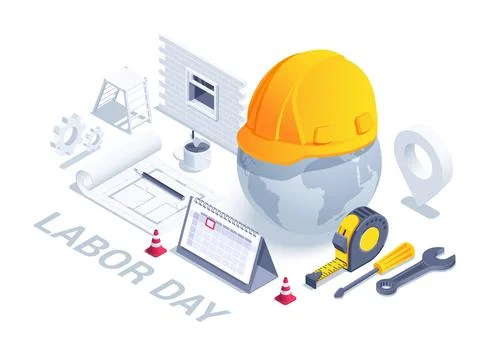Isometric vector illustration isolated on white background, construction hard Illustrazione stock