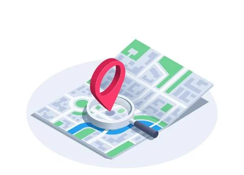 Isometric vector illustration isolated on white background, city map with mag Stock Illustration