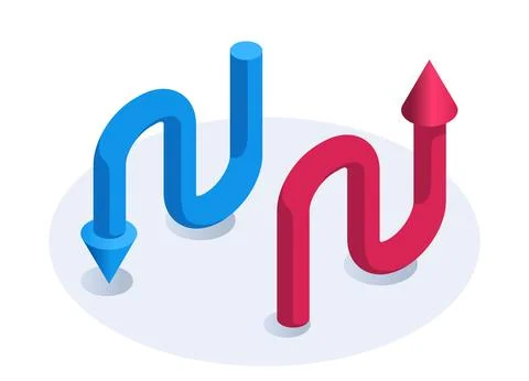 Isometric vector illustration isolated on white background, up and down arrow Illustrazione stock