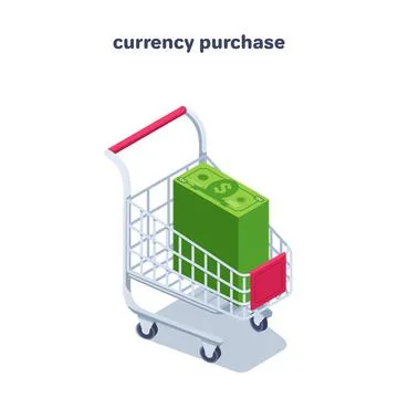 Isometric vector illustration isolated on white background, shopping cart wit Stock Illustration