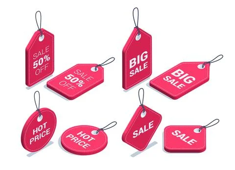 Isometric vector illustration isolated on white background, set of red color  Illustrazione stock