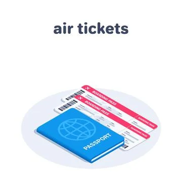 Isometric vector illustration isolated on white background, airline tickets a Stock Illustration