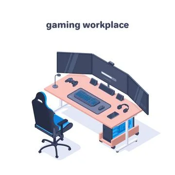 Isometric vector illustration isolated on white background, gaming workplace, イラスト素材
