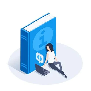 Isometric vector illustration isolated on white background, blue book with in Stock Illustration