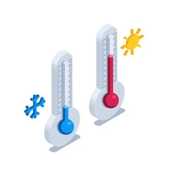 Isometric vector illustration isolated on white background, thermometer icon  Illustrazione stock