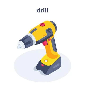 Isometric vector illustration isolated on white background, cordless drill ic Stock Illustration