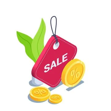 Isometric vector illustration isolated on white background, red color price t イラスト素材