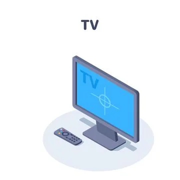 Isometric vector illustration isolated on white background, tv icon and remot Stock Illustration