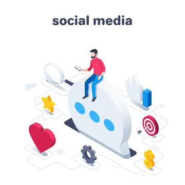 Isometric vector illustration isolated on white background, social media, a m Stock Illustration