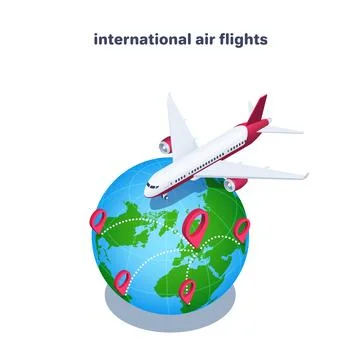 Isometric vector illustration isolated on white background, passenger plane o Stock Illustration