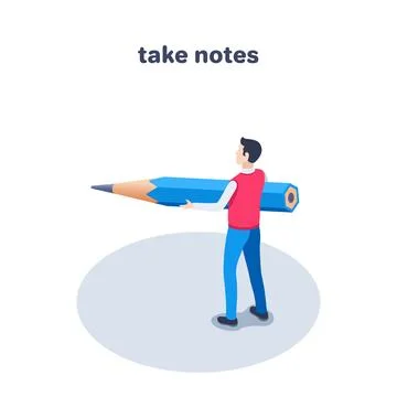Isometric vector illustration isolated on white background, man with pencil a Stock-Illustration