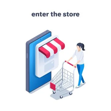 Isometric vector illustration isolated on white background, open online store Stock Illustration
