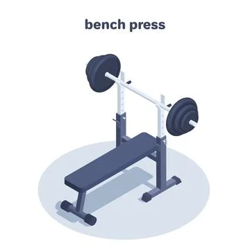 Isometric vector illustration isolated on white background, bench press and b Illustrazione stock