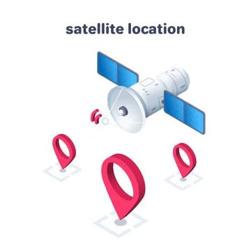 Isometric vector illustration isolated on white background, satellite over lo Ilustração Stock