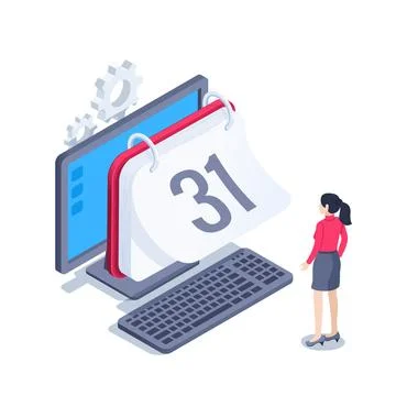 Isometric vector illustration isolated on white background, calendar on compu Stock Illustration