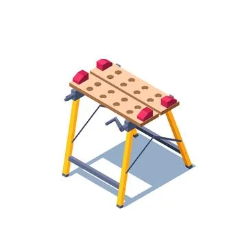 Isometric vector illustration isolated on white background, workbench for woo Stock Illustration