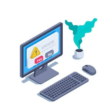 Isometric vector illustration isolated on white background, computer and mess Stockillustratie