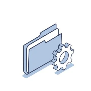 Isometric vector illustration isolated on white background, folder and gear i Illustrazione stock
