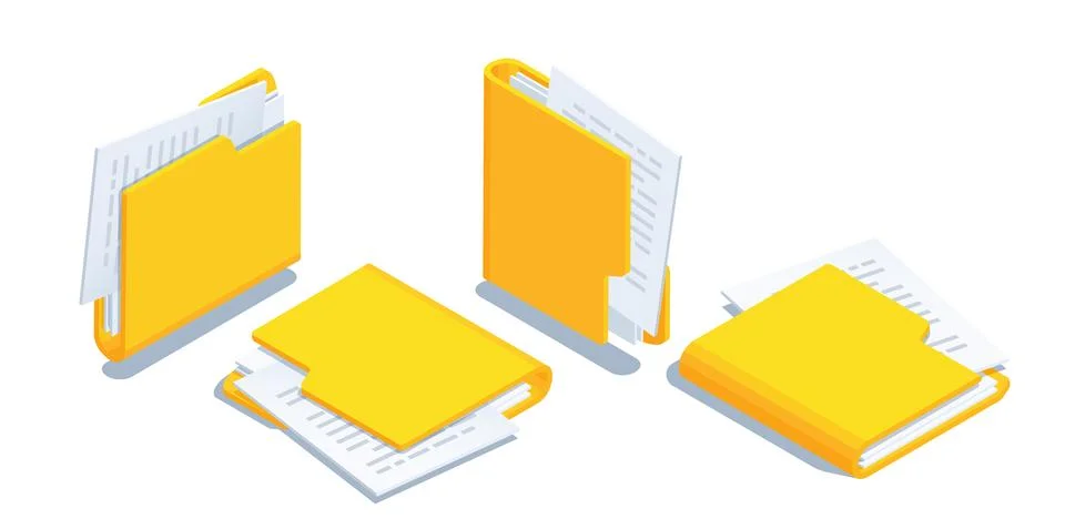 Isometric vector illustration isolated on white background, icon set yellow f Stock-Illustration