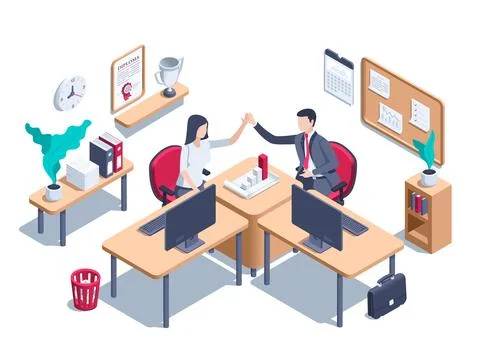 Isometric vector illustration isolated on white background, office employees  Stock Illustration