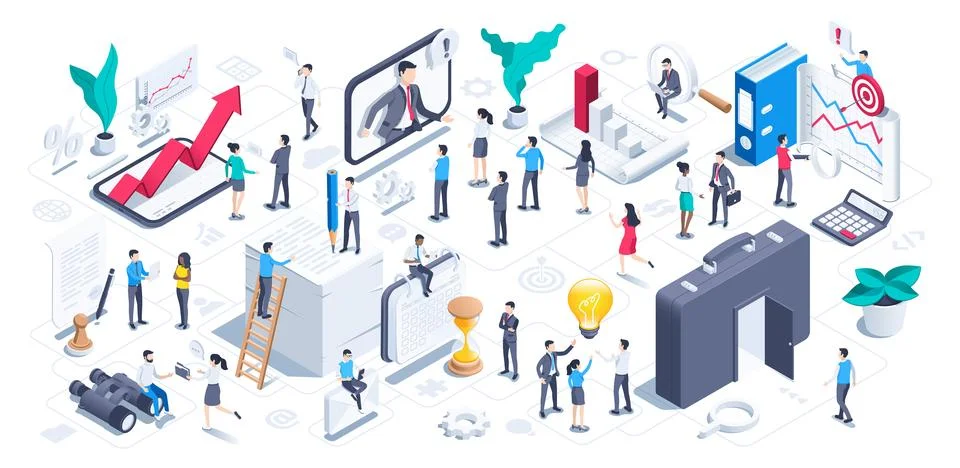 Isometric vector illustration isolated on white background, set of people in  Stock Illustration