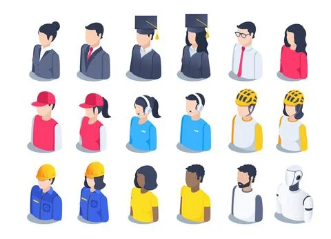 Isometric vector illustration isolated on white background, people icons set, イラスト素材