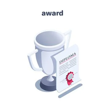 Isometric vector illustration isolated on white background, cup and diploma i Illustrazione stock