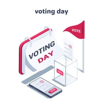 Isometric vector illustration isolated on white background, ballot box with b Stock Illustration