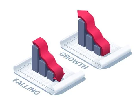 Isometric vector illustration isolated on white background, column charts wit イラスト素材