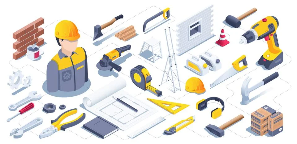 Isometric vector illustration isolated on white background, construction tool Illustrazione stock