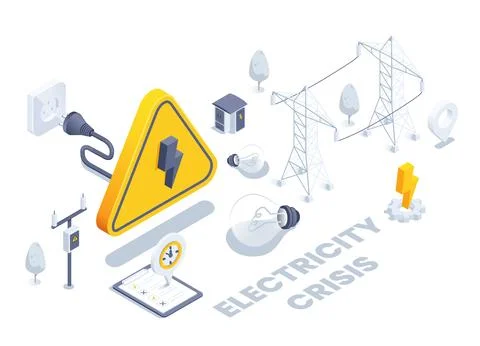 Isometric vector illustration isolated on white background, socket and warnin Illustrazione stock