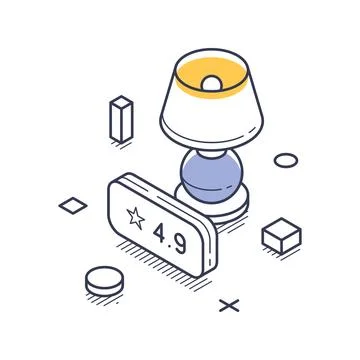 Isometric vector illustration of a lamp and a rating. Represents customer fee Stock Illustration