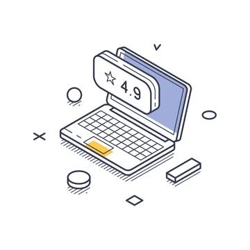 Isometric vector illustration of a laptop showing a high rating. Represents c イラスト素材