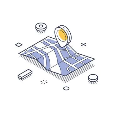 Isometric vector illustration of a location pin on a city map. Symbolizes nav Stock Illustration