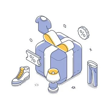 Isometric vector illustration of a loyalty program and online shopping. A lar Stock Illustration