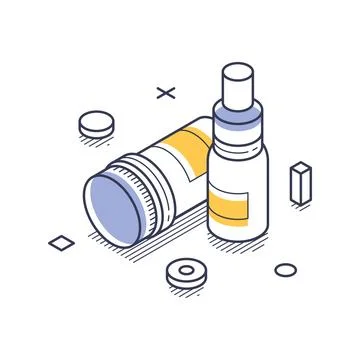 Isometric vector illustration of medication with a pill bottle and nasal spra Stock Illustration