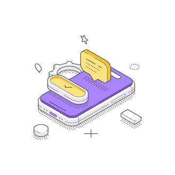 Isometric vector illustration of mobile app settings. Concept for user prefer 스톡 일러스트