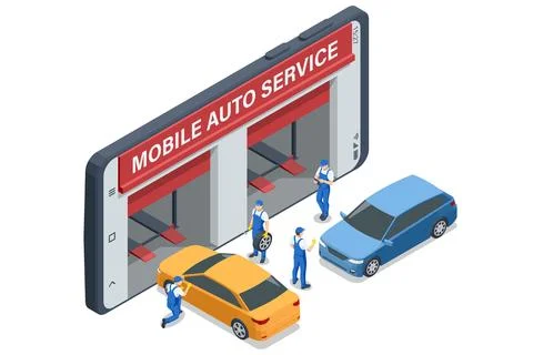 Isometric vector illustration of a mobile auto service concept with a large Stock Illustration