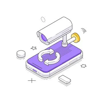 Isometric vector illustration of a mobile CCTV system. A concept for smart ho Stock Illustration