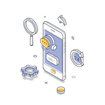 Isometric vector illustration of a mobile customer support app. Concept for 2 Stockillustratie