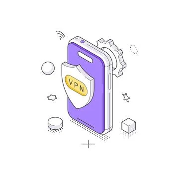 Isometric vector illustration of a mobile VPN service. A concept for a secure Stock Illustration