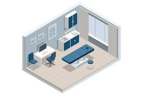 Isometric vector illustration of a modern massage and rehabilitation room Stock Illustration