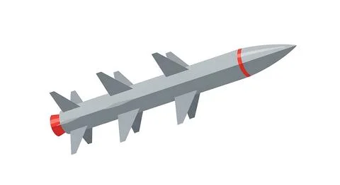 Isometric vector illustration of modern surface to air missile with red rin.. Stock Illustration