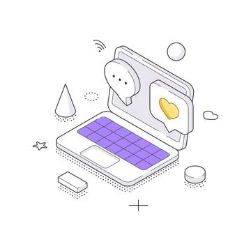 Isometric vector illustration of online communication. Concept for customer s Stock Illustration