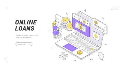 Isometric vector illustration of an online loan service. Digital banking and  Ilustración de archivo