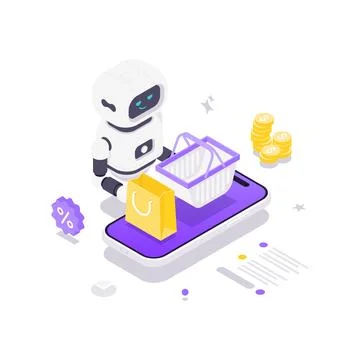 Isometric vector illustration for online shopping and e-commerce. Mobile mark Stock Illustration