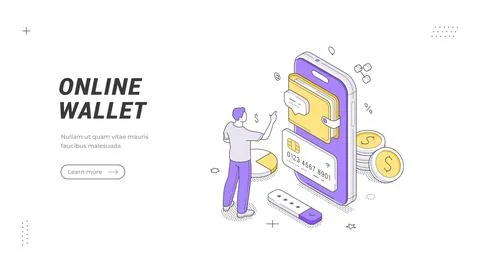 Isometric vector illustration of an online wallet. A mobile payment and digit Stock Illustration