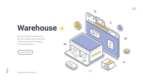 Isometric vector illustration for online warehouse management. Concept for lo Illustrazione stock