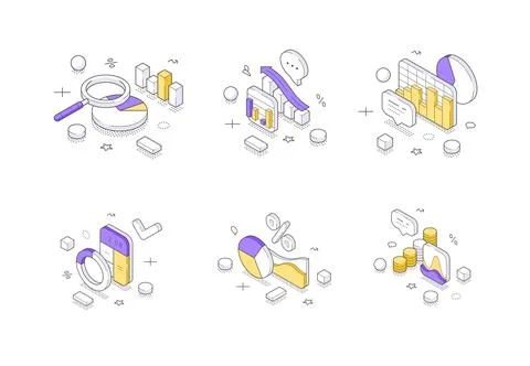 Isometric vector illustration pack for data analysis and business intelligenc Stock Illustration