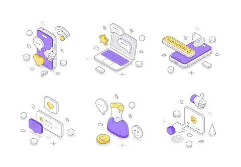 Isometric vector illustration pack for digital marketing and communication. I Stock Illustration